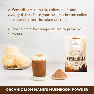 Sevenhills Wholefoods Organic Lion'S Mane Mushroom Powder 200G, 100% Fruiting Body for Tea Infusion, Coffee, Hot Chocolate, Soup, Vegan, Pure & Natural