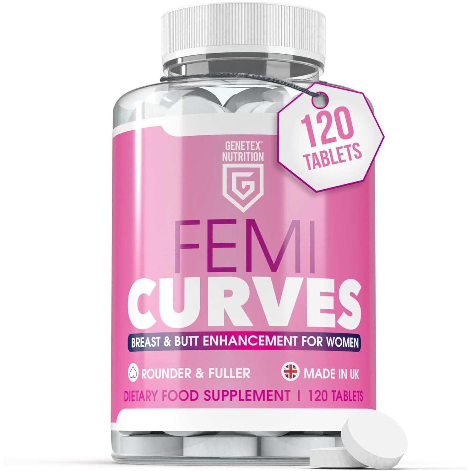 Femi Curves Bum & Breast Curves Enhancement Tablets for Women – 120 Tablets for Bigger Curves & Fuller Shape, Natural Ingredients - Bum Enhancement Supplement, Made in UK