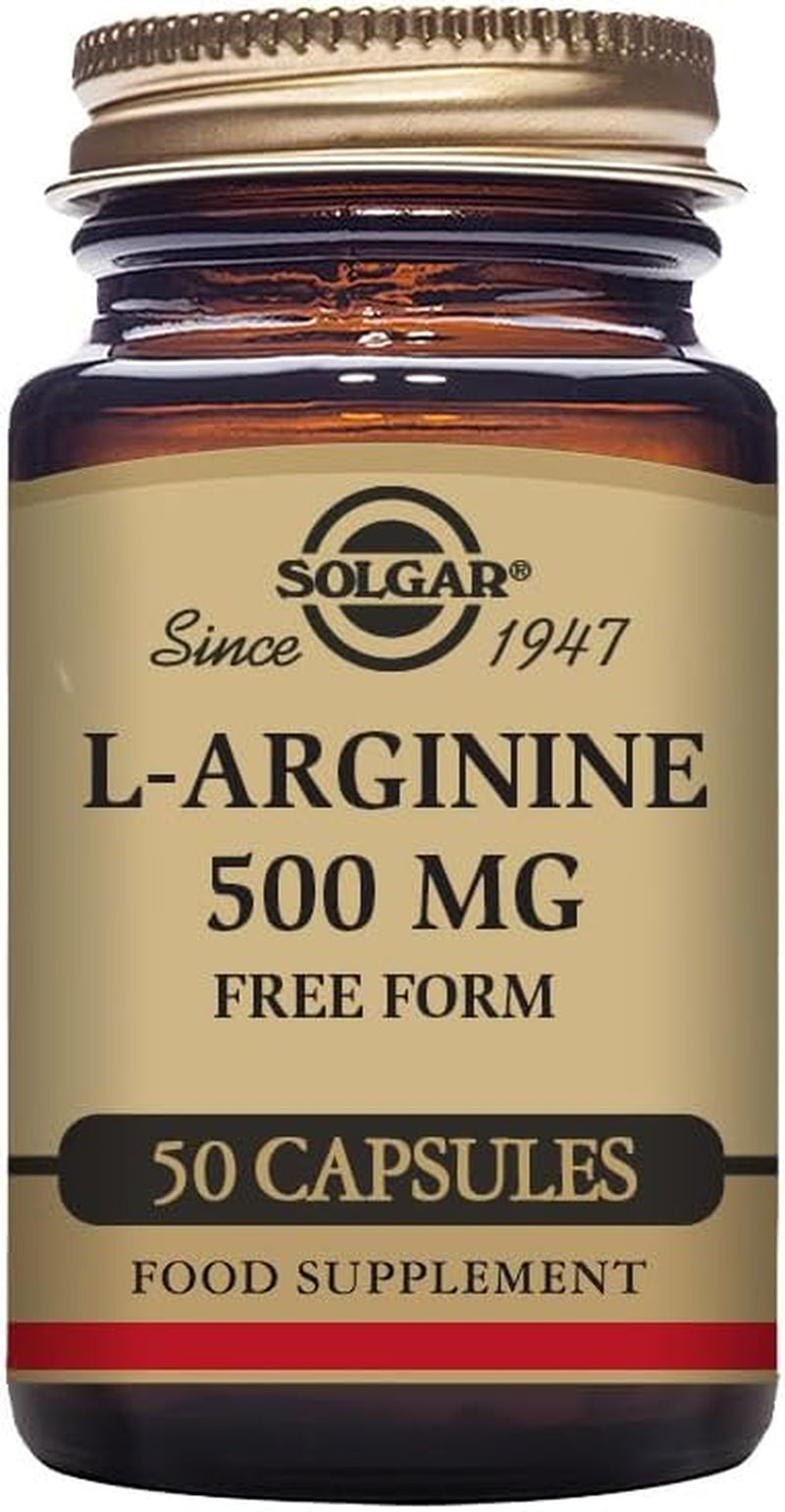 Solgar L-Arginine 500 Mg Vegetable Capsules - Pack of 50 - for a Healthy Metabolism - Ideal for Athletes - Vegan and Gluten Free