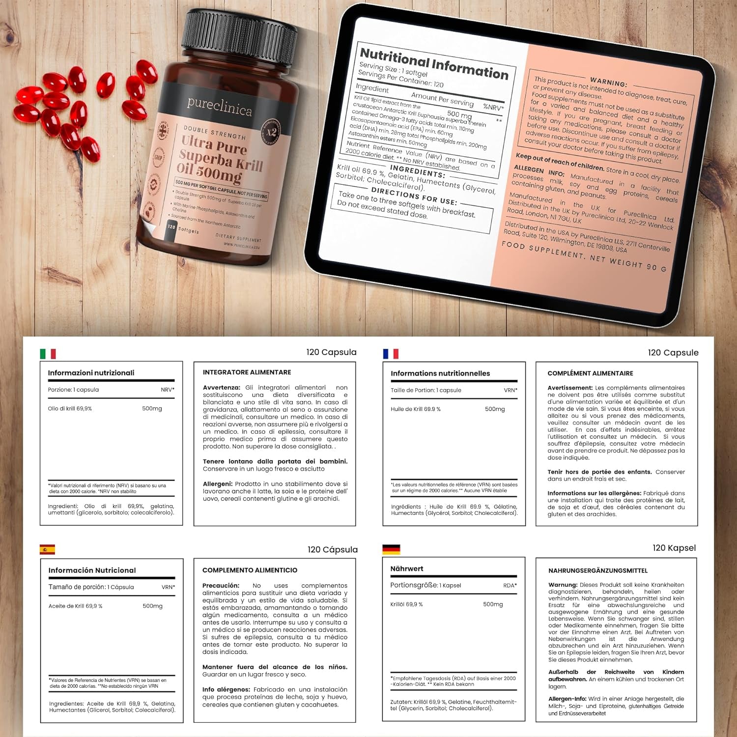 Ultra Pure Superba Krill Oil 500Mg X 240 Capsules (2 Bottles) - Sourced in the Unpolluted Waters of the Antarctic. Providing a Rich Supply of Astaxanthin and Omega 3