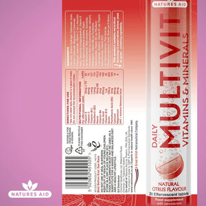 Natures Aid Daily Multivitamin Effervescent 20 Tablets - Supports Energy and Immune Health - High Strength Fizzy Supplement - Vegan, Gluten Free, Non-Gmo - Natural Citrus Multi-Vitamin - 20 Tablets