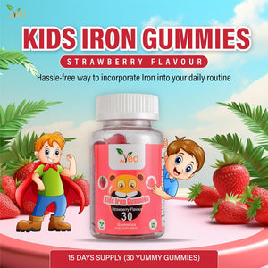 Iron Gummies Kids,15 Day Supply, Natural Strawberry Flavour, 30 Chewable Vegan Gummies, Vegetarian Friendly, Energy & Immune System, Kids Iron Gummies, GMO & Gluten Free.