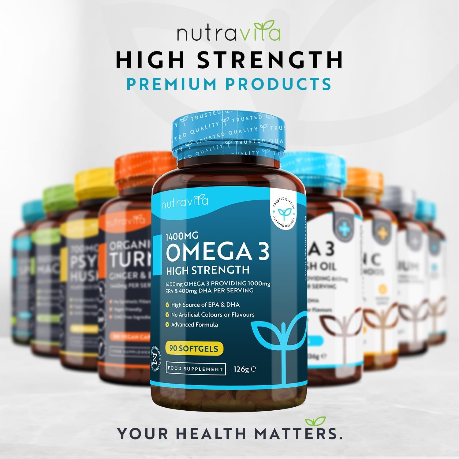 Highest Strength Omega 3 Fish Oil 2000Mg - Providing 1000Mg EPA & 400Mg DHA per Serving - Sustainably Sourced & Contaminant Free - Made in the UK by Nutravita