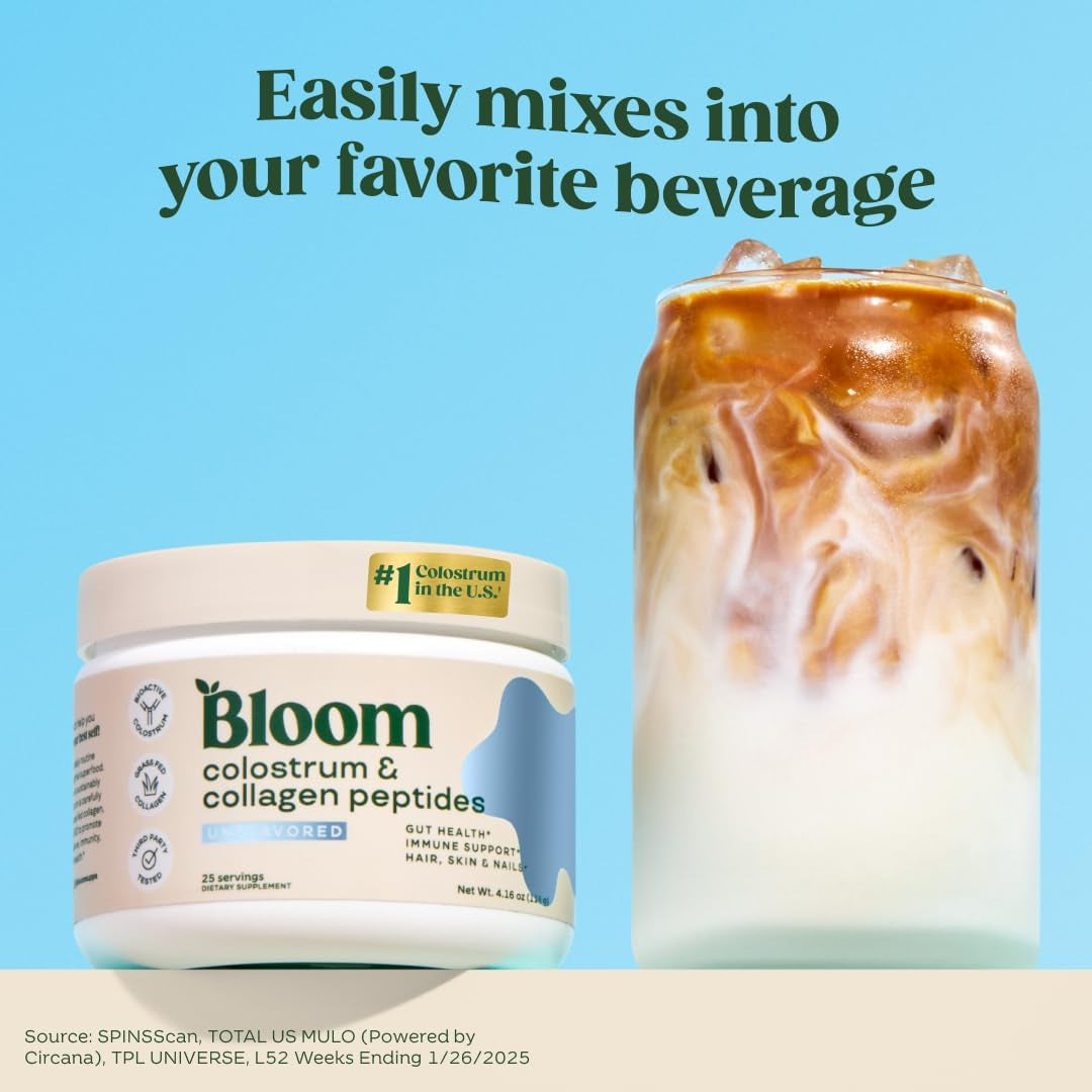 Bloom Nutrition Bovine Colostrum Powder for Gut Health, Immune Support, Hair Growth & Beauty Supplement, Gluten Free, Sugar Free | Pure 40% Igg Premium Colostrum Superfood, Unflavored, 25 Servings
