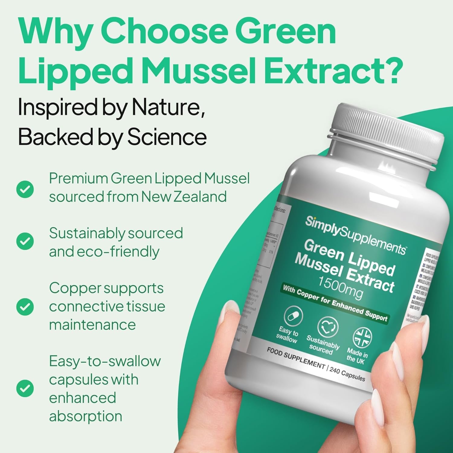 Green Lipped Mussel Capsules | 240 Capsules Providing 1500Mg of Support = 80 Days' Supply | High in Omega 3 Fats | Manufactured in the UK