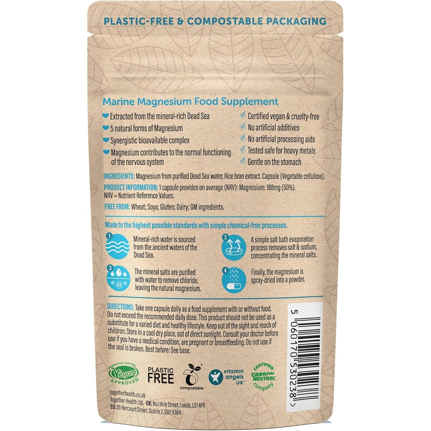 Marine Magnesium – Together Health – from Natural Marine Salts – 5 Natural Forms of Magnesium – Vegan Friendly – Made in the UK – 30 Vegecaps