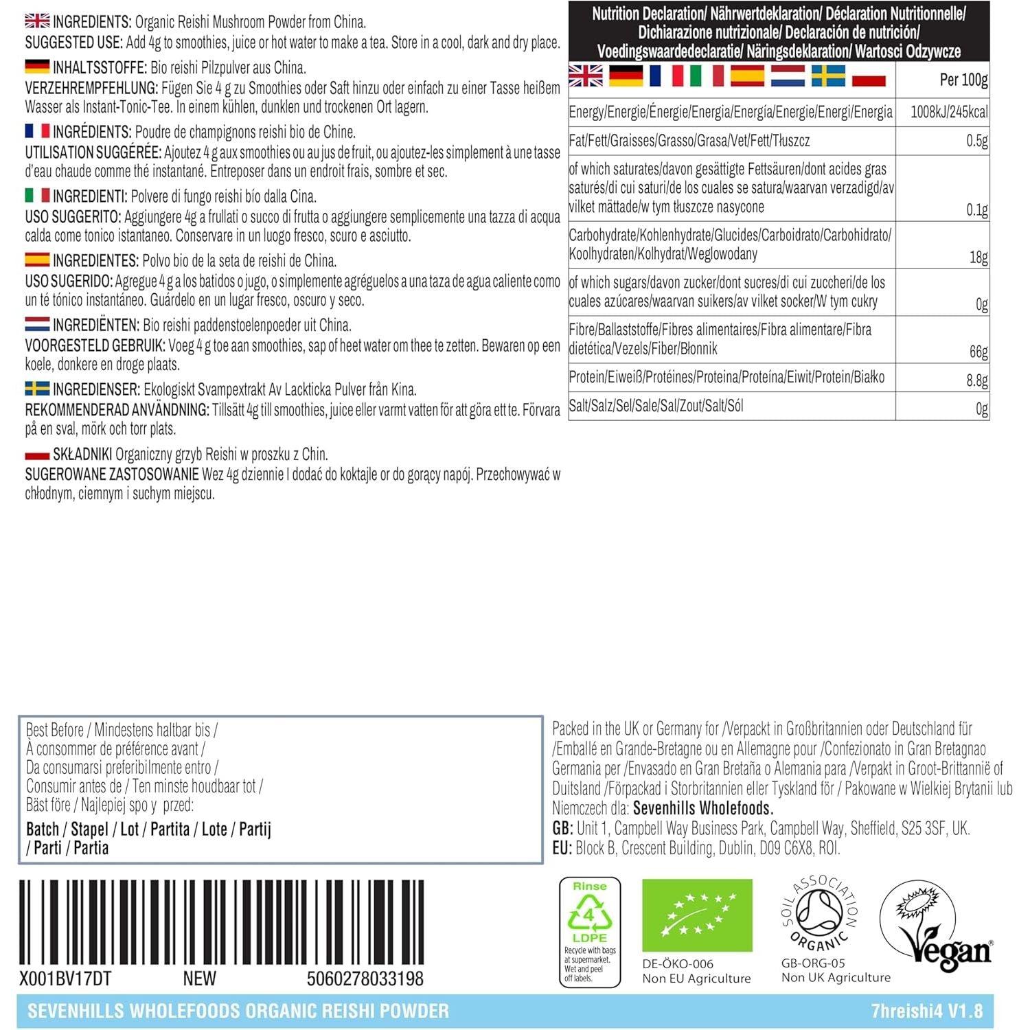 Sevenhills Wholefoods Organic Reishi Mushroom Powder 200G | 100% Fruiting Body | Ganoderma Lucidum | Triterpenoids, Polysaccharides and Peptidoglycans | Vegan, Kosher