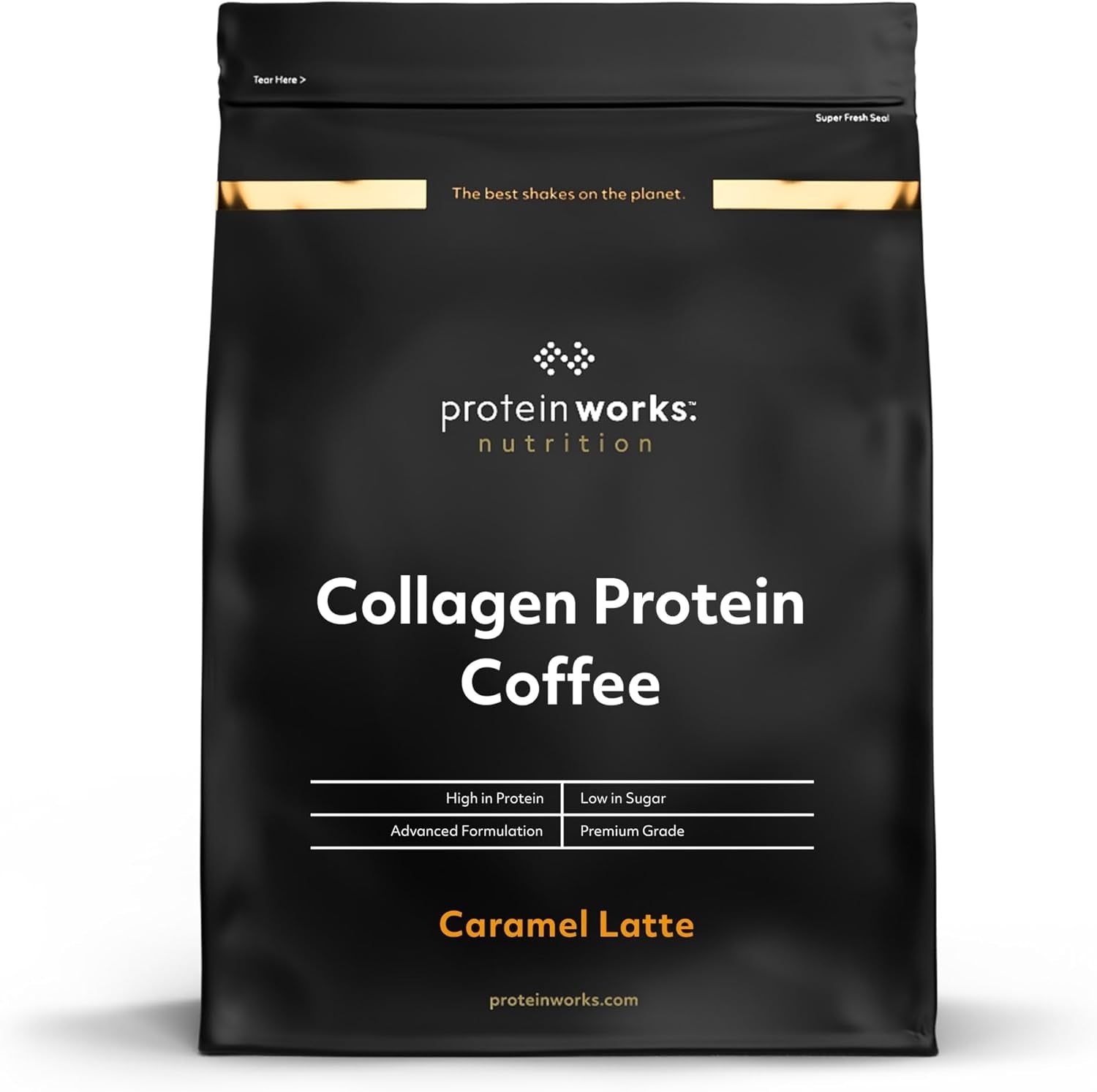 Protein Works - Collagen Protein Coffee, Bovine Collagen Powder, Premium Hydrolysed Collagen, Caramel Latte, 475G, 19 Servings