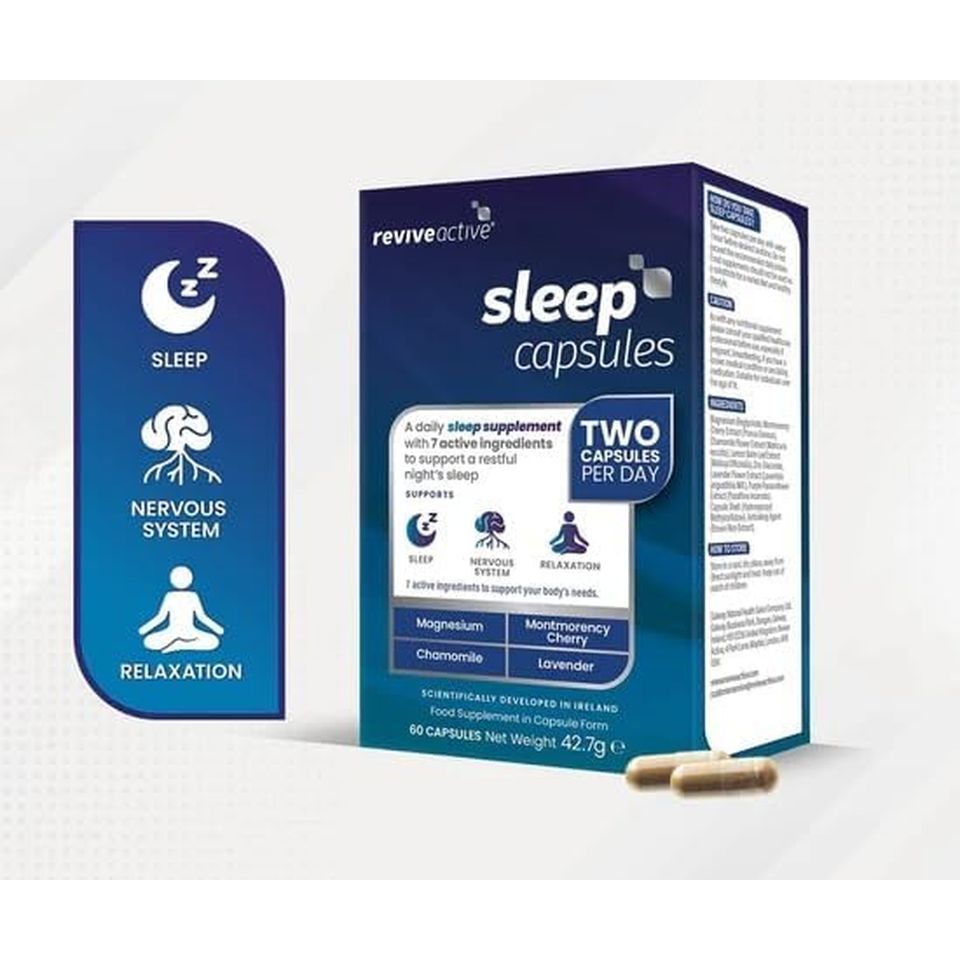 Revive Active Sleep Capsules - Daily Supplement with Magnesium, Montmorency Cherry, Chamomile & Lavender for Relaxation, Nervous System Support & Rest - 7 Active Ingredients - 30 Days Supply