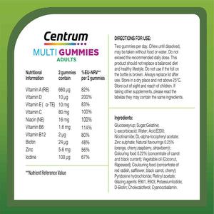 Centrum Multigummies, Gummy Multivitamins for Adults with Cherry, Berry & Orange Natural Fruit Flavouring, Includes Essential Vitamins D, B12 & C, 60 Ct