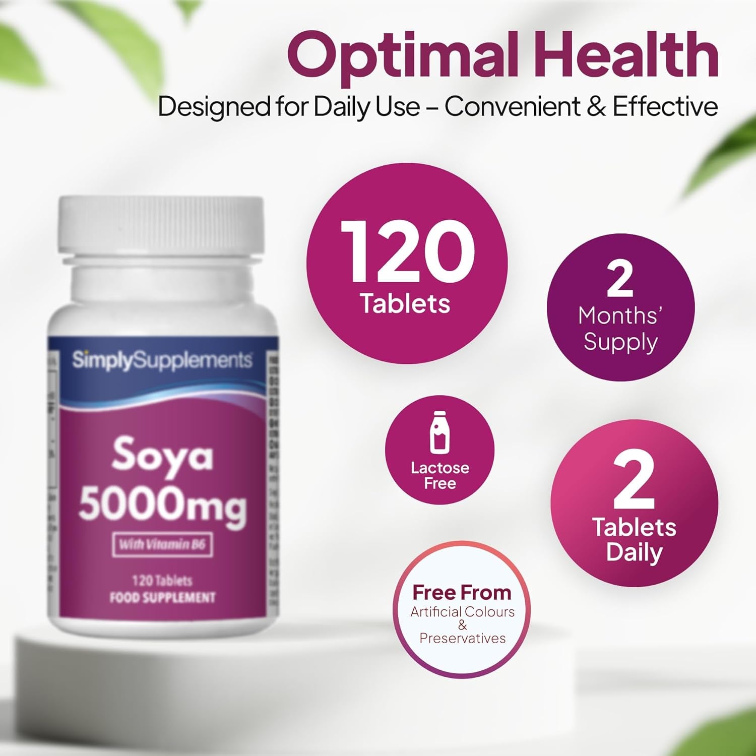 SOYA Isoflavones 5000Mg | Supports Hormonal Balance with Vitamin B6 | Potent Daily Formula | Vegan and Vegetarian Friendly | 120 Tablets = 2 Months' Supply | Manufactured in the UK