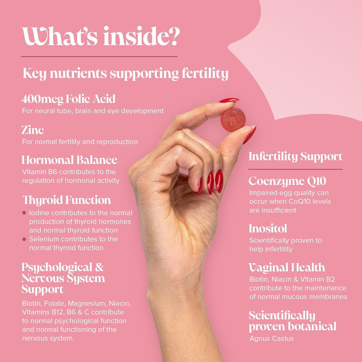 Fertility Supplements for Women - 400Ug Folic Acid, Inositol, Vitamin D, C, E, Coq10-25 Prenatal Vitamins - Vegan & Gluten Free Conception Vitamins for Women - 60 Fertility Gummies - Novomins