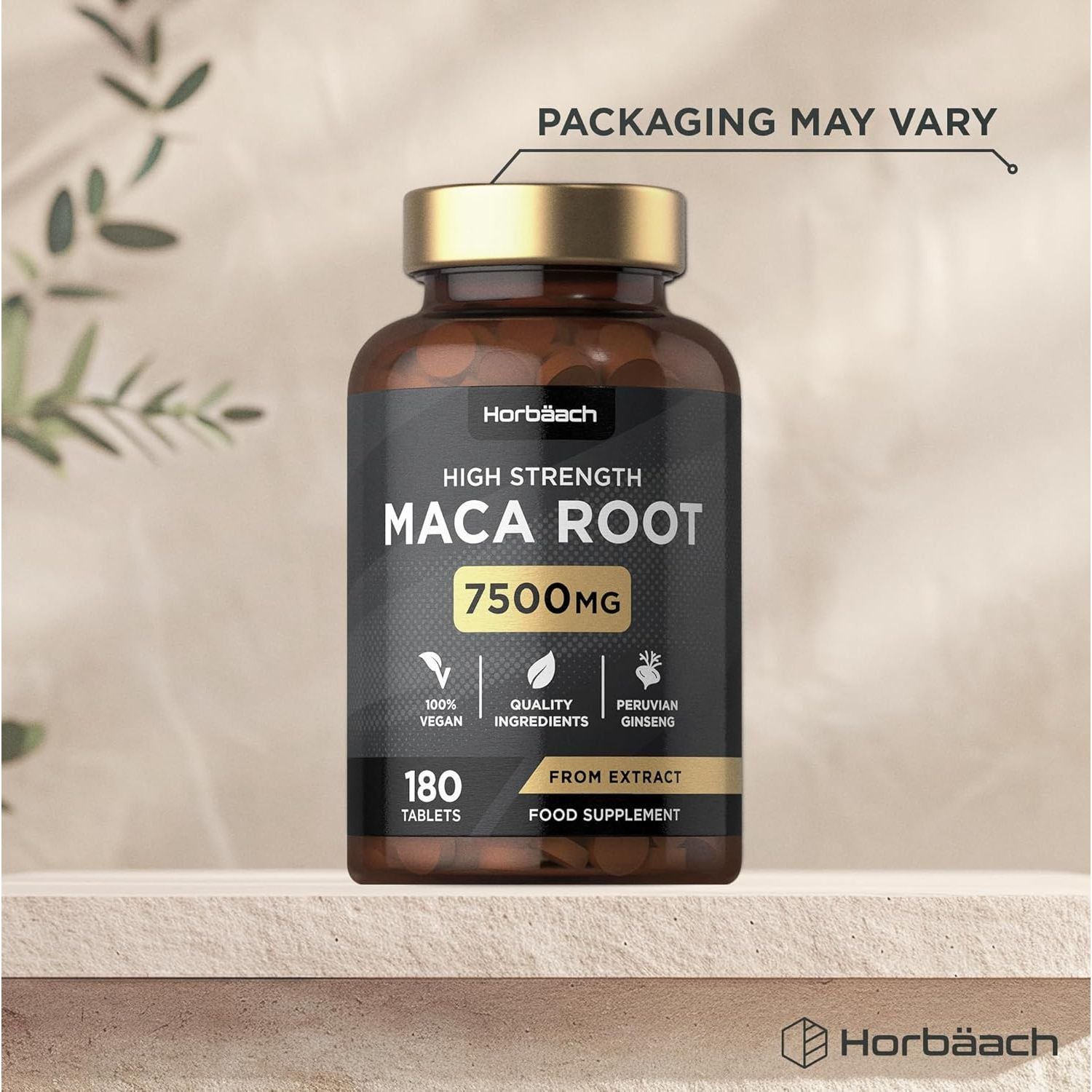 Maca Root 7500Mg | High Strength Maca Supplement for Men & Women | Peruvian Ginseng Extract | 180 Vegan Tablets | by Horbaach