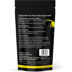 Nuke Nutrition Lions Mane & Black Pepper Capsules X60 - Pure Extract Lion'S Mane - High Strength Lions Mane Supplement - Mushroom Complex - Lion'S Mane Mushroom Brain Supplement