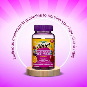 Alive! Hair, Skin & Nails Supplement | Contains 2,500Mcg of Biotin | 60 Gummies (1 Month Supply) | Delicious Multivitamin Gummies to Nourish Your Hair, Skin & Nails.