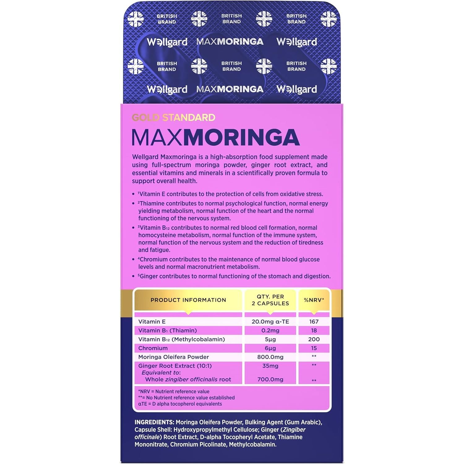 Wellgard Moringa Capsules - Supports Blood Sugar Balance, Heart & Digestive Health, and Metabolism, 60 Vegan Capsules