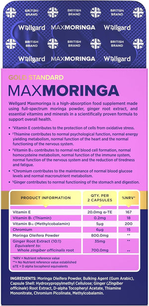 Wellgard Moringa Capsules - Supports Blood Sugar Balance, Heart & Digestive Health, and Metabolism, 60 Vegan Capsules