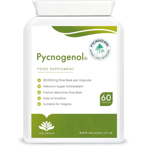 Pycnogenol 30Mg (60 Capsules) | French Maritime Pine Bark Extract | Providing Naturally Powerful Bioflavonoids | High Bioavailability Suitable for Vegans - Made in the UK by Hellenia