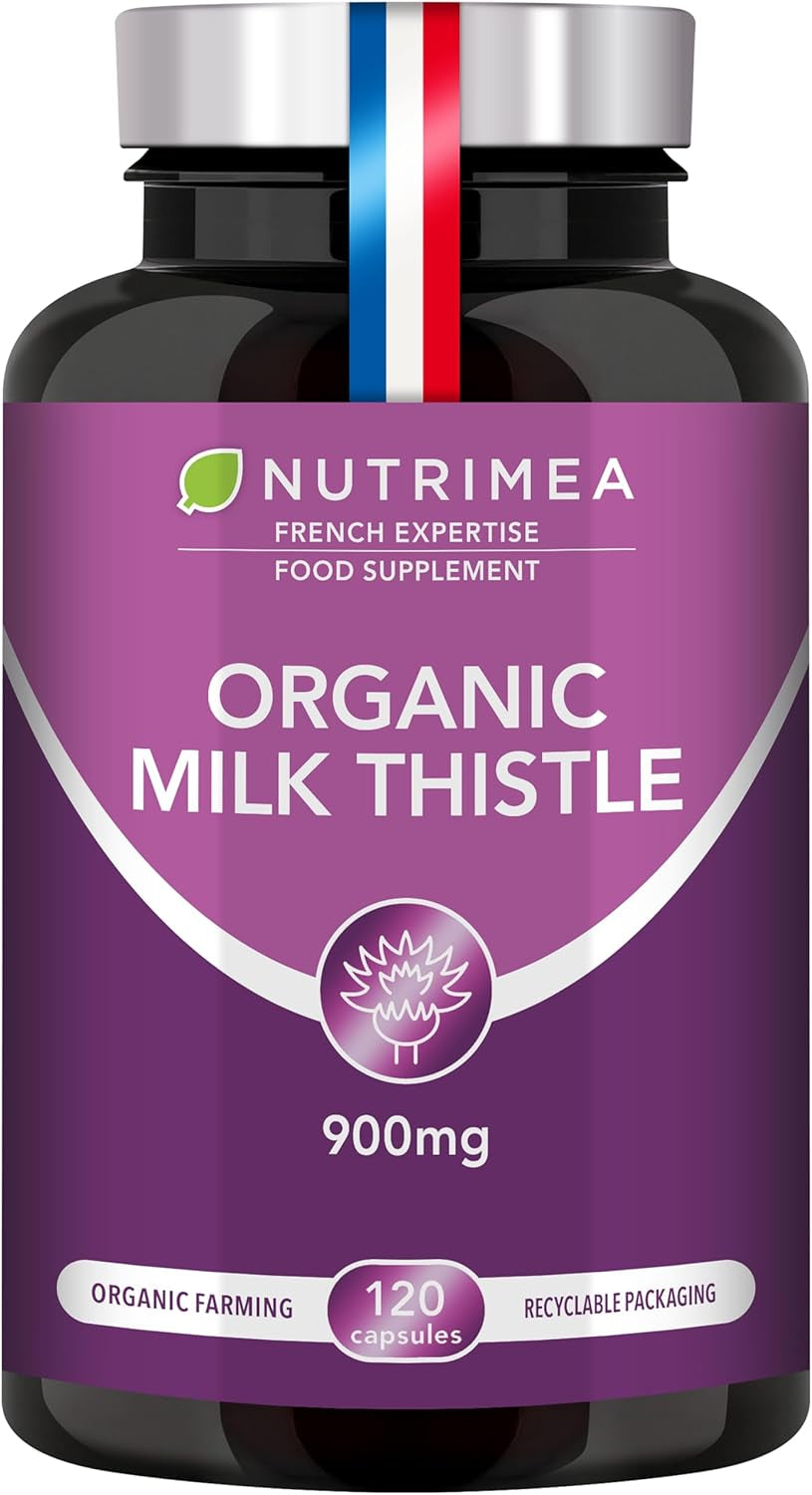 Organic Milk Thistle - Pure Seed Powder Excipient Free - Triple Action Liver Supplement: Detoxify, Protect & Strengthen - 120 Vegan Capsules - High Strengh - French Expertise - Nutrimea