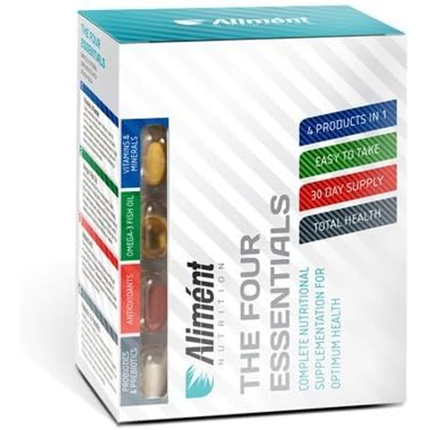 Aliment Complete Nutrition Pack - Multivitamin, Minerals, Omega 3 Fish Oil, Biotics & Prebiotics 30 Day Supply Adult Supplements - Four Essentials 120 Capsules