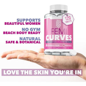 Femi Curves Bum & Breast Curves Enhancement Tablets for Women – 120 Tablets for Bigger Curves & Fuller Shape, Natural Ingredients - Bum Enhancement Supplement, Made in UK