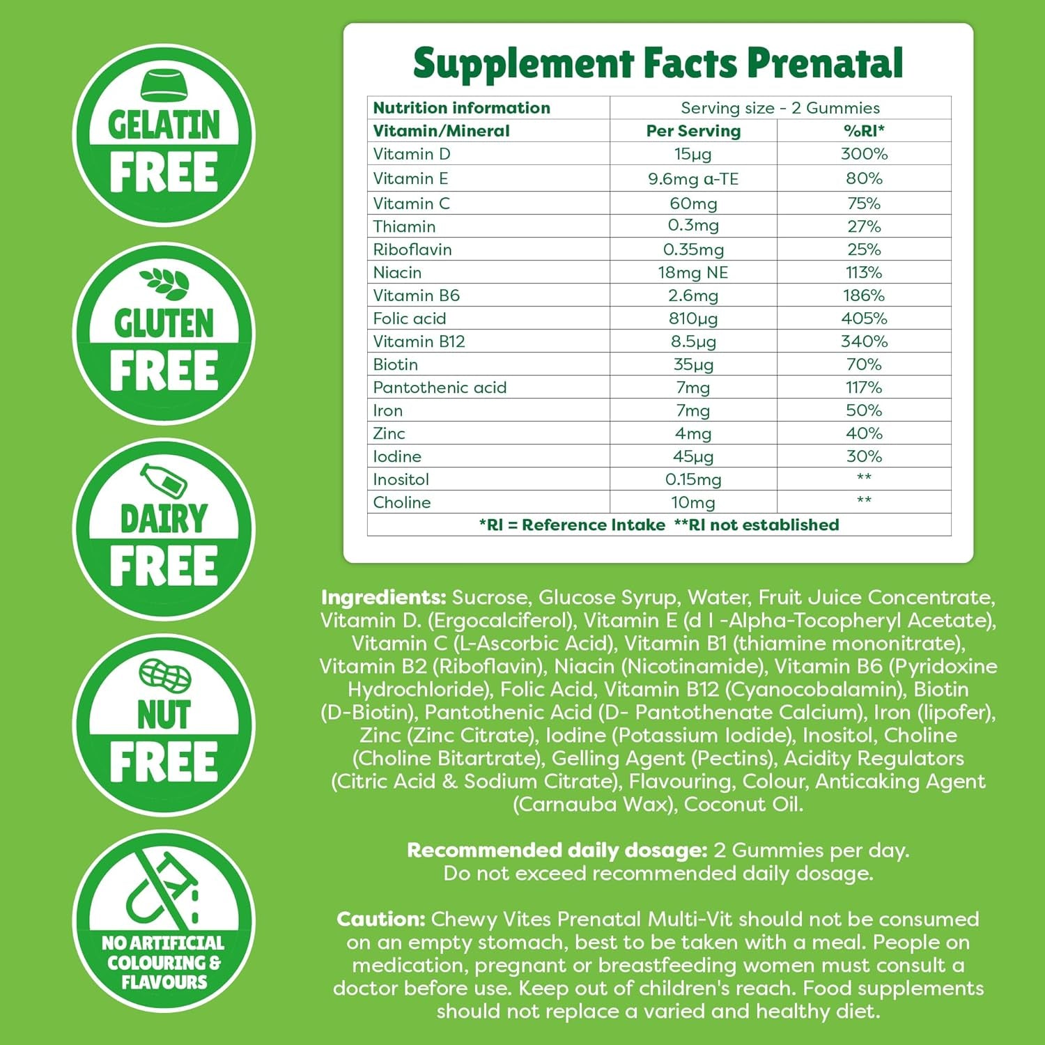 Chewy Vites Women'S Prenatal Multivitamin, 60 Multivitamin Gummies, 16 Essential Nutrients with Folic Acid, Iron and Vitamin D, 1 Month Supply, Vegan, Blueberry and Raspberry Flavour