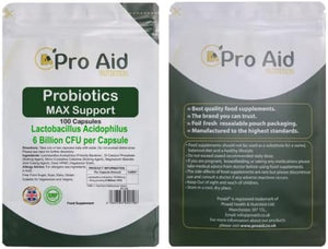 Probiotics Capsules Max Support 6 Billion CFU 100 Pack by Proaid | Healthy Gut | Digestion Support | Bio Cultures | Premium Vegetarian Capsules