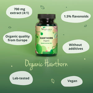 Vegavero Organic Hawthorn Berry Capsules | 2800 Mg (4:1 Extract) | NO Additives | Lab-Tested | Natural Antioxidants Supplement | Vegan