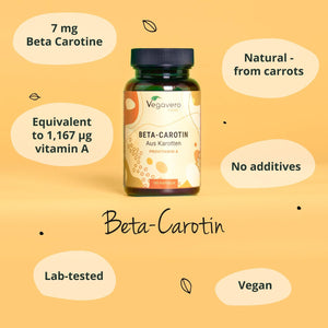 Vegavero Beta Carotene | 180 Capsules | Tan Accelerator | 100% Natural Source of Vitamin a | NO Additives, Lab-Tested | Vegan