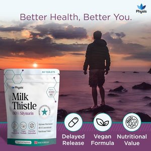 Physis Milk Thistle High Strength | 80% Silymarin | Liver Support Supplements | Milk Thistle Seeds | Vegan Food Supplement | 60 X Tablets | Made in Britain