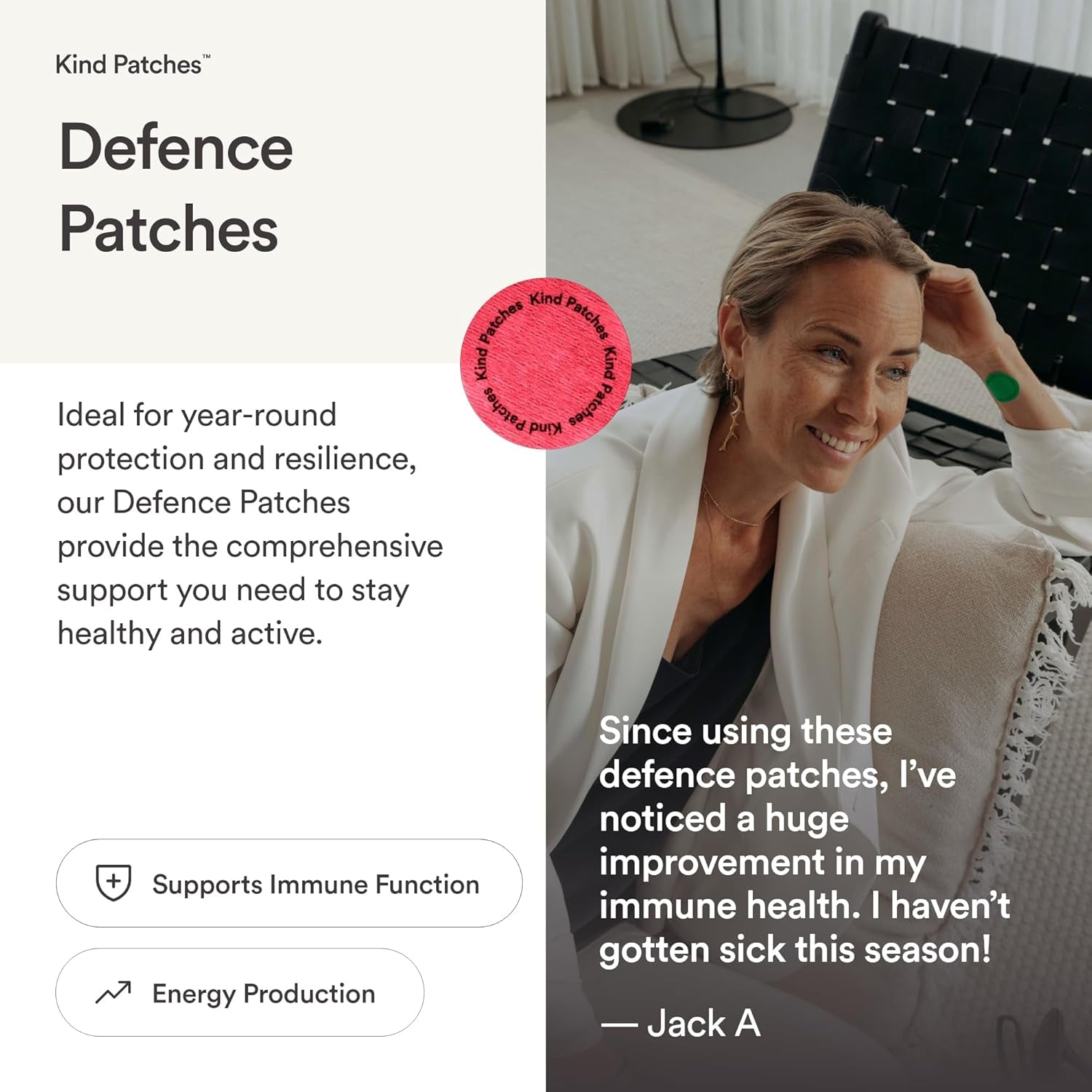 Kind Patches | Defence Patches | Immune System Support | Botanical Plant-Based Formula with Echinacea, Astragalu and Olive Leaf Extract, Vitamin C, D3 & Zinc | 30 Vegan Patches