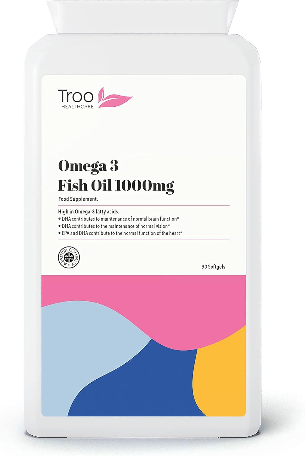 Troo Health Care Omega 3 Fish Oils 1000Mg 90 Capsules | High Strength Daily Omega 3 Fatty Acid Supplement with DHA and EPA | UK Manufactured to GMP Standards