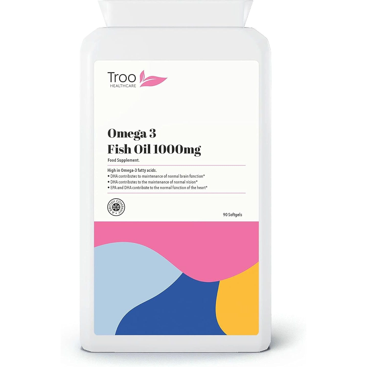 Troo Health Care Omega 3 Fish Oils 1000Mg 90 Capsules | High Strength Daily Omega 3 Fatty Acid Supplement with DHA and EPA | UK Manufactured to GMP Standards