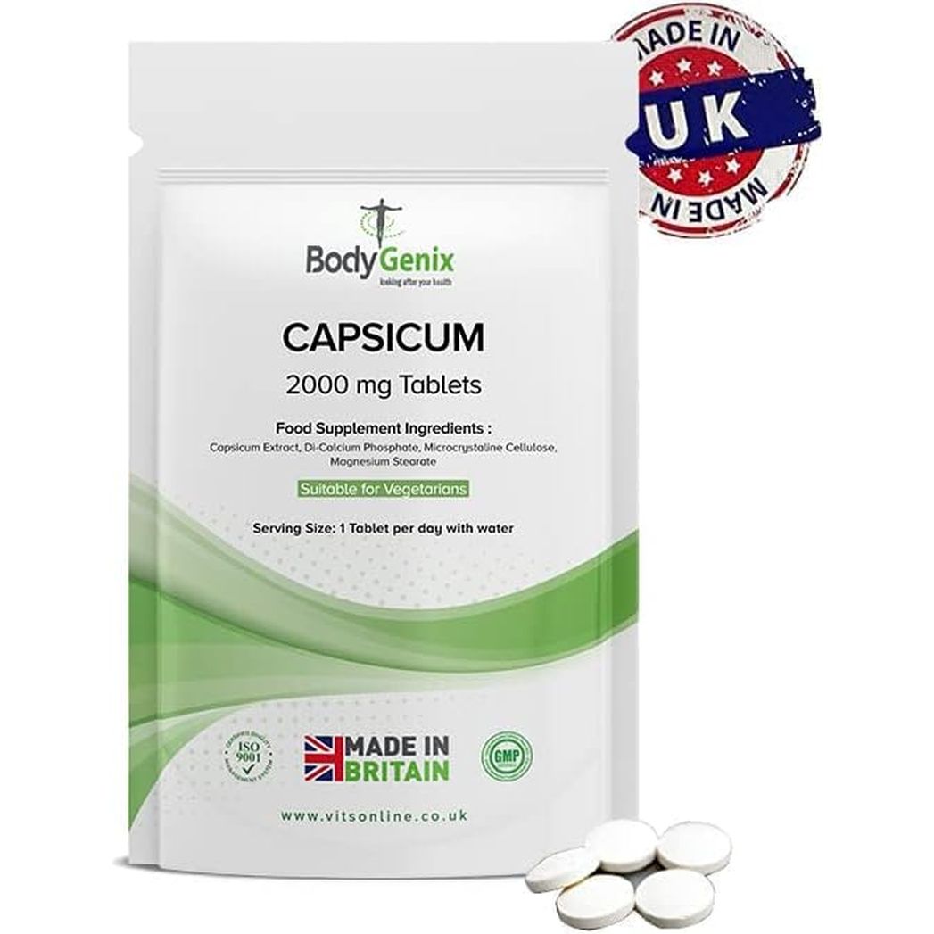 Bodygenix Capsicum Extract 2000Mg Tablets - High Strength anti Inflammatory Immune Metabolism Digestive anti Oxidant Support - Vegan Food Supplement 120 Tablets