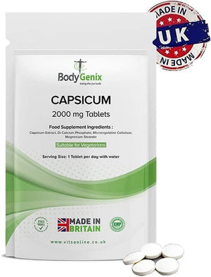 Bodygenix Capsicum Extract 2000Mg Tablets - High Strength anti Inflammatory Immune Metabolism Digestive anti Oxidant Support - Vegan Food Supplement 120 Tablets