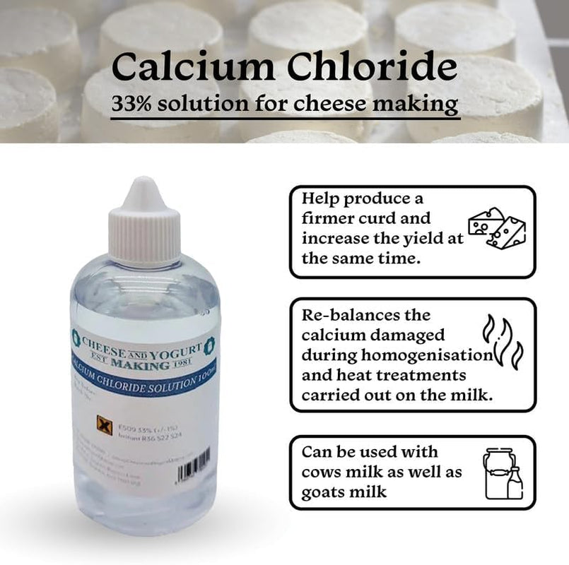 Calcium Chloride Solution for Cheese Making, Enhance Cheese Texture and Yield, Ideal for Home Cheese Makers and Cheese Enthusiasts, Food-Grade, Easy-To-Use Liquid Formulation - 100Ml