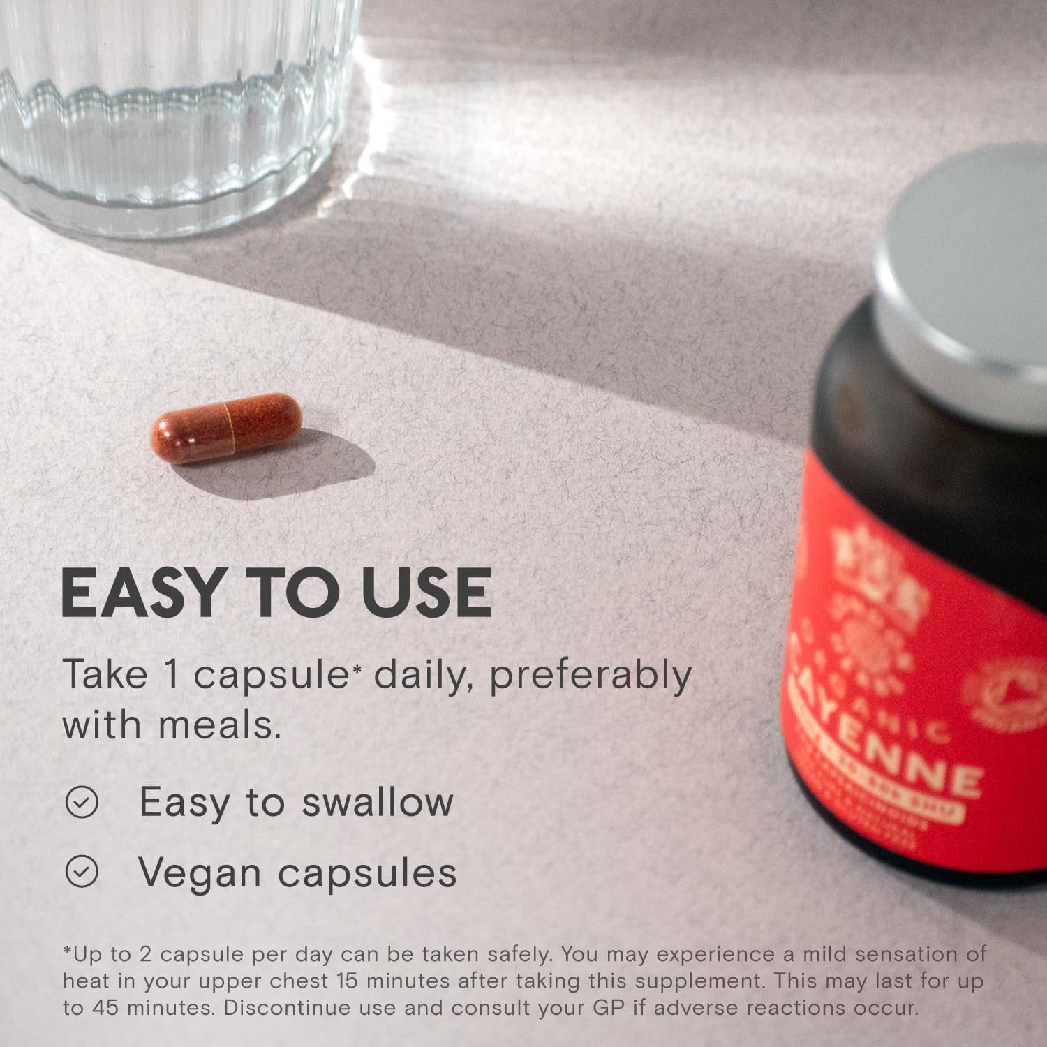 Organic Cayenne Pepper Capsules 500Mg | 2Mg Capsaicinoids Including Capsaicin | 60 Vegan Capsules with Zero Fillers or Synthetic Ingredients - 100% Pure & Natural Cayenne Powder