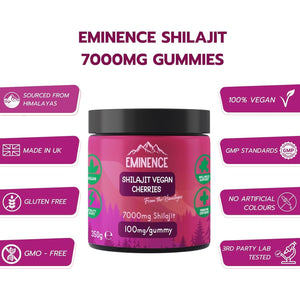 Eminence 7000Mg Pure Himalayan Shilajit Gummies | 100% Vegan | High Strength Organic Fulvic Acid Supplement | Natural Energy Booster | Women & Men | Made in UK - Cherries