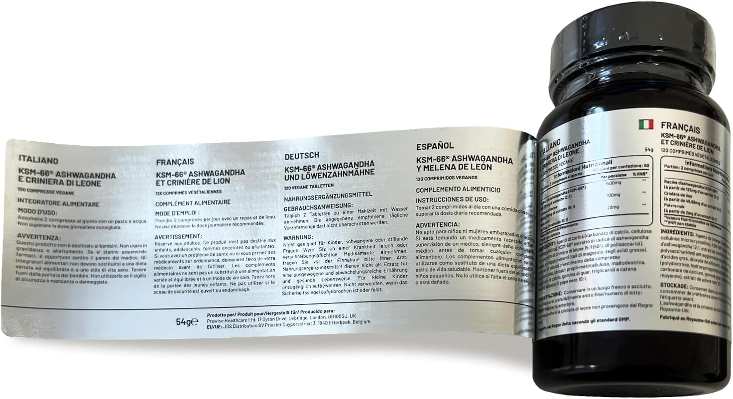 KSM-66 Ashwagandha and Lions Mane Tablets - High Strength 2200Mg | KSM-66 Ashwagandha Root Extract and Lions Mane Mushroom Extract - 120 Vegan Tablets with Black Pepper - UK Made by Prowise
