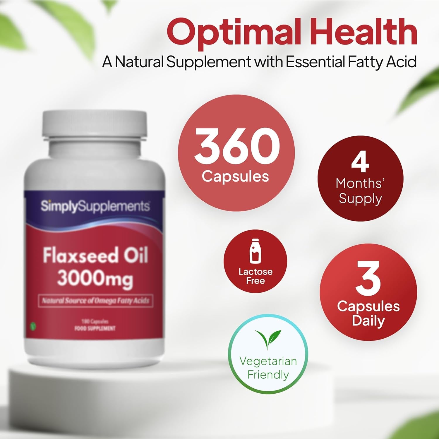 Flaxseed Oil 3000Mg | Supports Normal Cholesterol Levels | ALA Supplement for Omega 3 | Vegan-Friendly | 360 Softgels = 4 Month Supply | Made in the UK in Accordance with GMP Standards