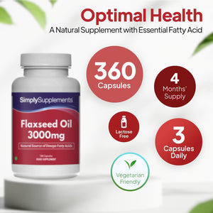Flaxseed Oil 3000Mg | Supports Normal Cholesterol Levels | ALA Supplement for Omega 3 | Vegan-Friendly | 360 Softgels = 4 Month Supply | Made in the UK in Accordance with GMP Standards