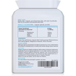 Green Tea Capsules - 12,480Mg - 90 Capsules of Premium Extract - Contains Polyphenols, Catechins & EGCG - Powerful Antioxidant for Immune Health - Not Green Tea Tablets - Made in UK