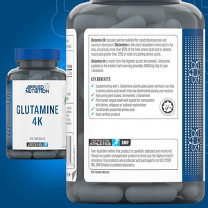 Applied Nutrition Glutamine 4K - L Glutamine 4000 Mg per Serving, Restore Amino Acid Levels (120 Capsules - 30 Servings)