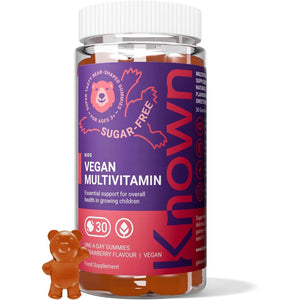 Known Kids Multivitamin Complex Gummies - Sugar-Free - Vitamin C, B6 - Immune Support - Natural Strawberry Flavour - 30 Vegan Gummies, 1 Month Supply