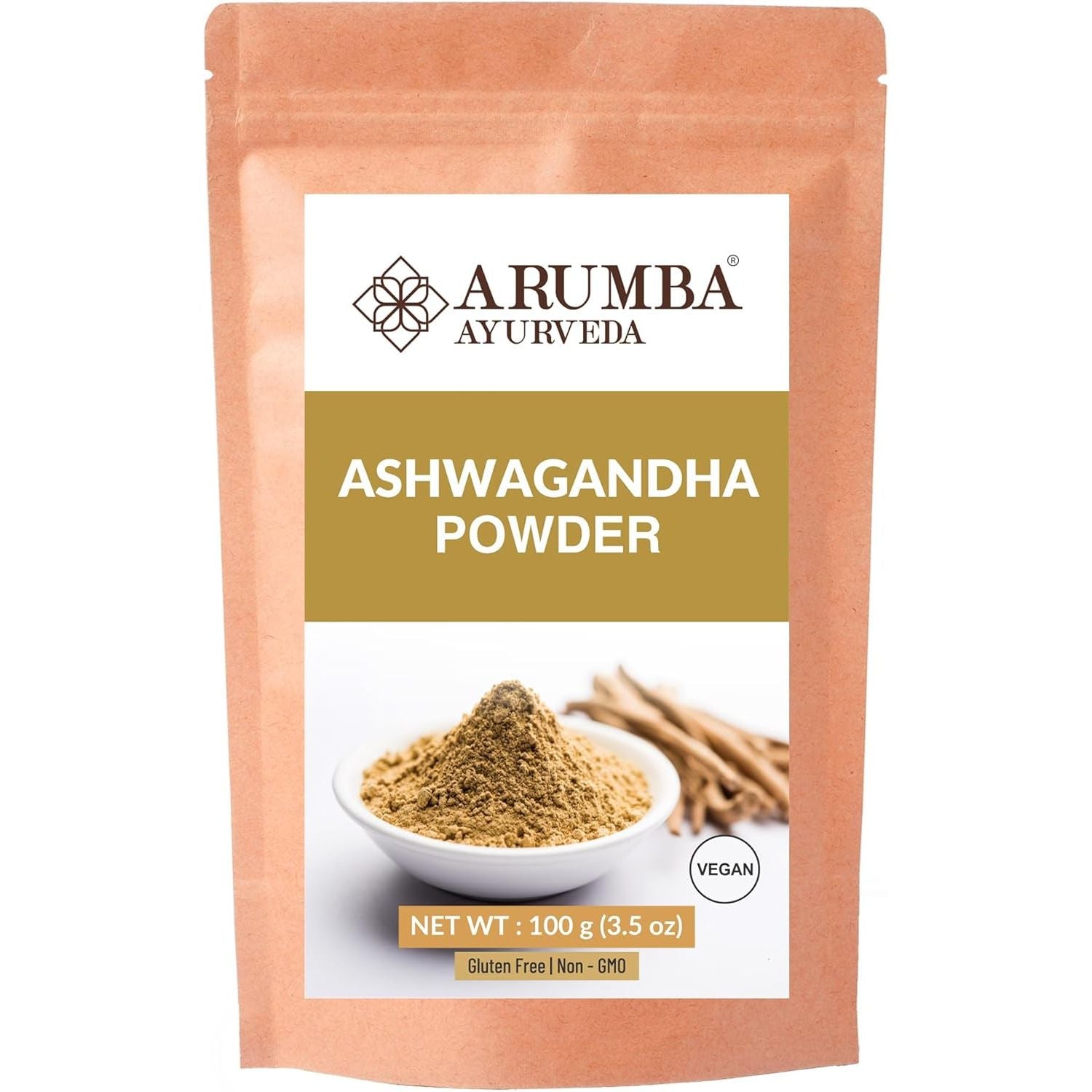 Arumba Ayurveda Ashwagandha Powder 100 Grams - Withania Somnifera Root Powder, Raw, Vegan, Non-Gmo, No Additives or Preservatives