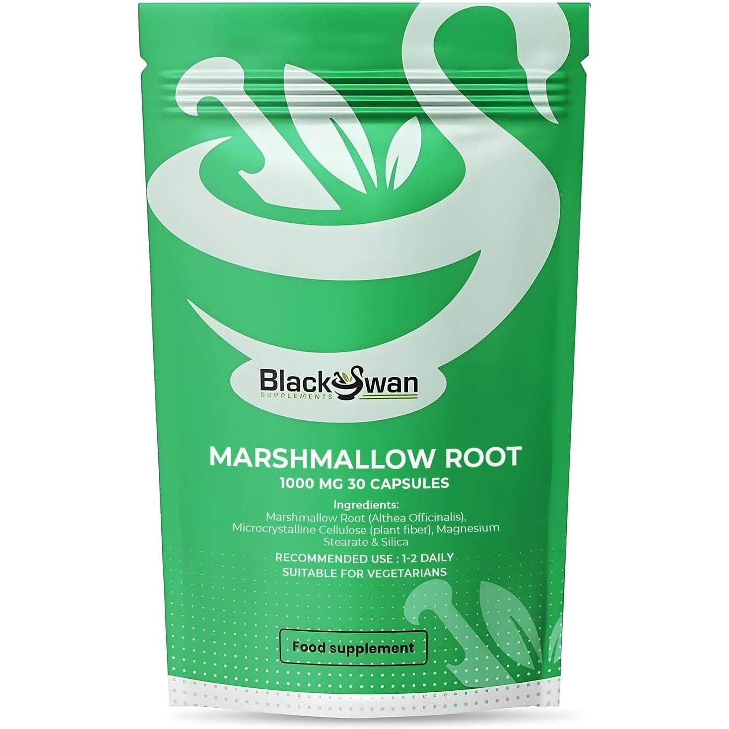 Black Swan Marshmallow Root Capsules - 1000Mg Digestive Respiratory Health Skin Metabolic Weight Management UTI Support Natural Supplement - 30 Capsules 1 Month Supply