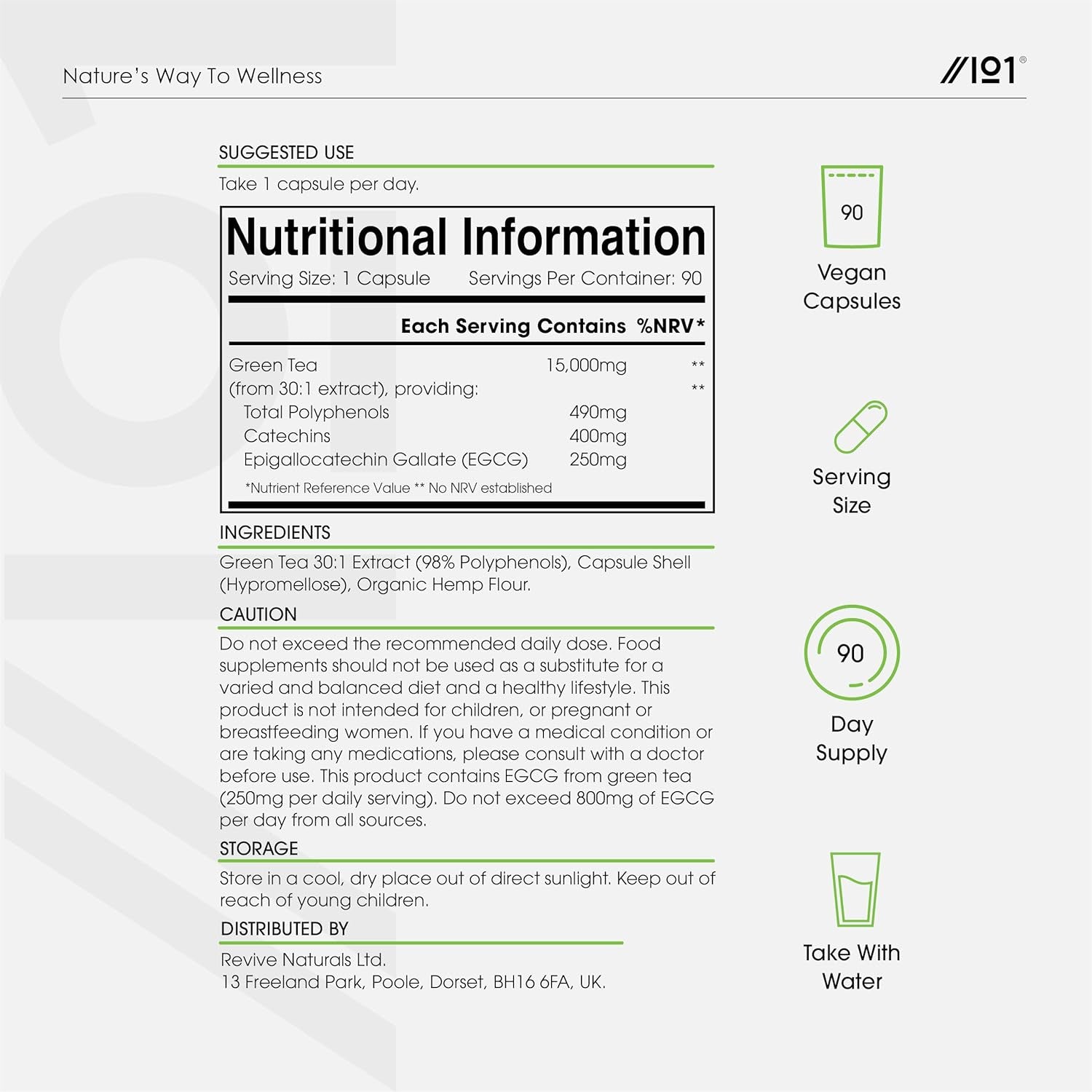 Green Tea Extract 15,000Mg - 95% Polyphenols (490Mg per Capsule) - 90 Vegan Capsules (3 Months Supply) - Resealable and Recyclable Pouch - by Alpha01