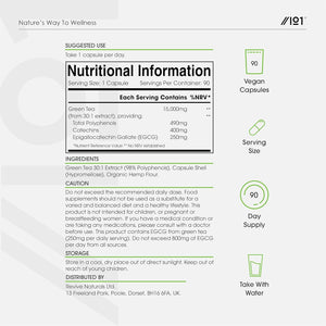 Green Tea Extract 15,000Mg - 95% Polyphenols (490Mg per Capsule) - 90 Vegan Capsules (3 Months Supply) - Resealable and Recyclable Pouch - by Alpha01