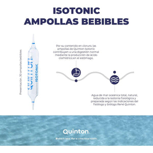 Quinton Isotonic - 100% Natural Isotonic Seawater, with Magnesium and Micronutrients, 30 Drinkable Ampoules of 10 Ml