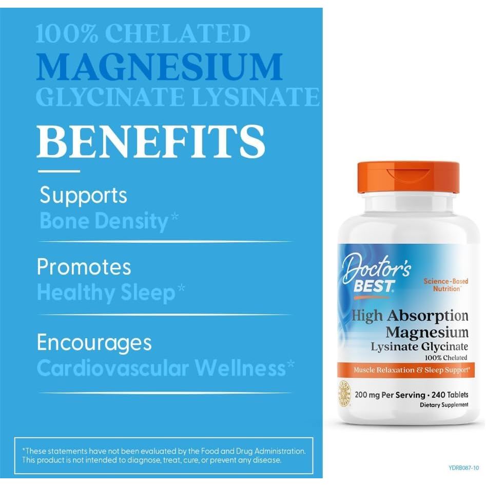 H. Absorption Magnesium Lysinate Glycinate, 200Mg per Serving, 240 Tablets